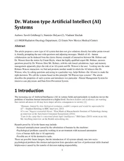 Dr. Watson type Artificial Intellect (AI) Systems