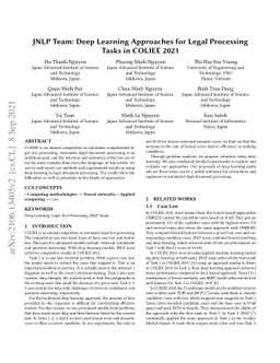 JNLP Team: Deep Learning Approaches for Legal Processing Tasks in COLIEE
  2021