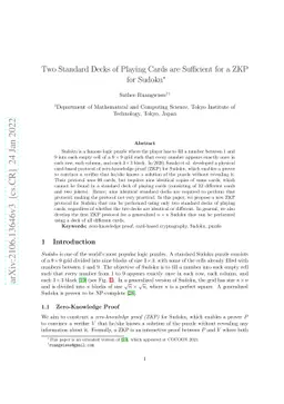 Two Standard Decks of Playing Cards are Sufficient for a ZKP for Sudoku