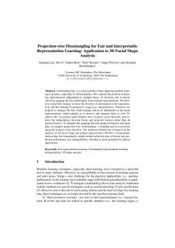 Projection-wise Disentangling for Fair and Interpretable Representation
  Learning: Application to 3D Facial Shape Analysis