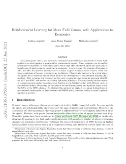 Reinforcement Learning for Mean Field Games, with Applications to
  Economics