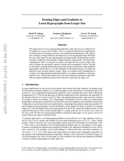 Pruning Edges and Gradients to Learn Hypergraphs from Larger Sets