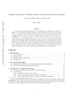 Optimal prediction of Markov chains with and without spectral gap