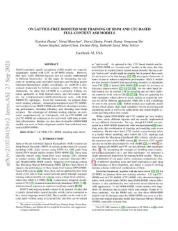 On lattice-free boosted MMI training of HMM and CTC-based full-context
  ASR models
