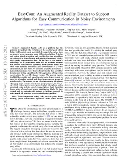 EasyCom: An Augmented Reality Dataset to Support Algorithms for Easy
  Communication in Noisy Environments