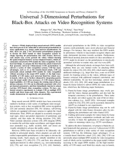 Universal 3-Dimensional Perturbations for Black-Box Attacks on Video
  Recognition Systems