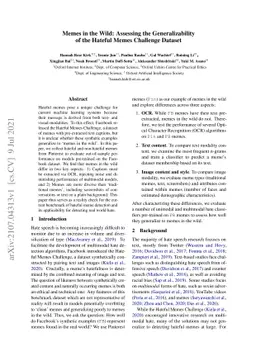 Memes in the Wild: Assessing the Generalizability of the Hateful Memes
  Challenge Dataset