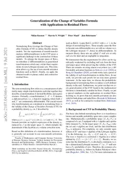 Generalization of the Change of Variables Formula with Applications to
  Residual Flows