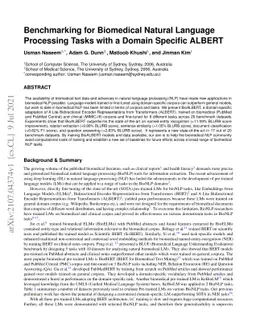 Benchmarking for Biomedical Natural Language Processing Tasks with a
  Domain Specific ALBERT