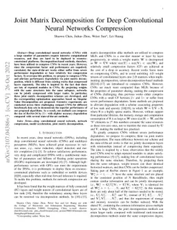 Joint Matrix Decomposition for Deep Convolutional Neural Networks
  Compression