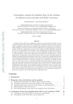 Convergence analysis for gradient flows in the training of artificial
  neural networks with ReLU activation