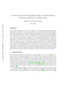 A Framework and Benchmarking Study for Counterfactual Generating Methods
  on Tabular Data