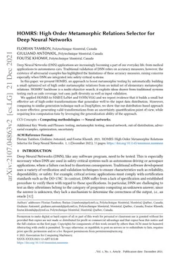 HOMRS: High Order Metamorphic Relations Selector for Deep Neural
  Networks