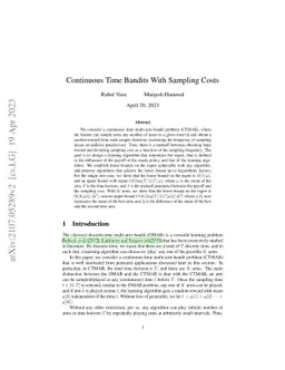 Continuous Time Bandits With Sampling Costs