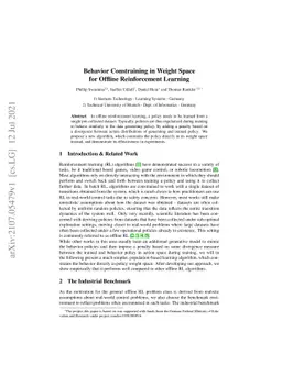 Behavior Constraining in Weight Space for Offline Reinforcement Learning