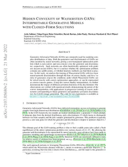 Hidden Convexity of Wasserstein GANs: Interpretable Generative Models
  with Closed-Form Solutions
