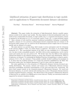 Likelihood estimation of sparse topic distributions in topic models and
  its applications to Wasserstein document distance calculations