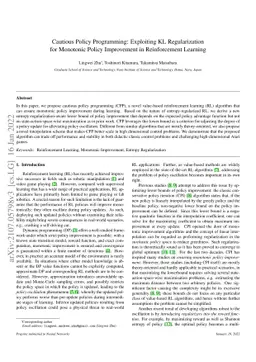 Cautious Policy Programming: Exploiting KL Regularization in Monotonic
  Policy Improvement for Reinforcement Learning