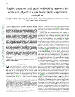 Region attention and graph embedding network for occlusion objective
  class-based micro-expression recognition