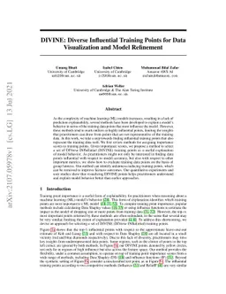DIVINE: Diverse Influential Training Points for Data Visualization and
  Model Refinement