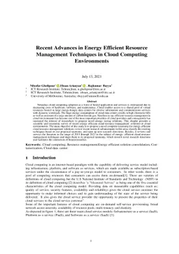 Recent Advances in Energy Efficient Resource Management Techniques in
  Cloud Computing Environments
