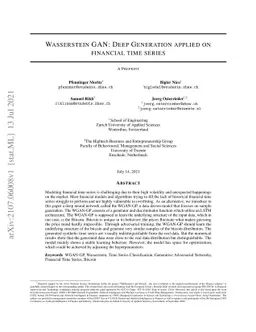 Wasserstein GAN: Deep Generation applied on Bitcoins financial time
  series