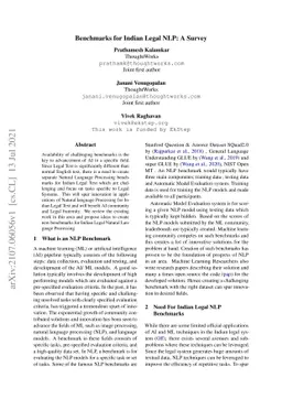Indian Legal NLP Benchmarks : A Survey
