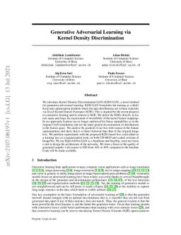 Generative Adversarial Learning via Kernel Density Discrimination