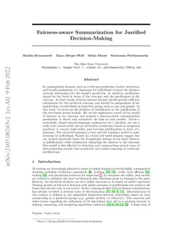 Fairness-aware Summarization for Justified Decision-Making