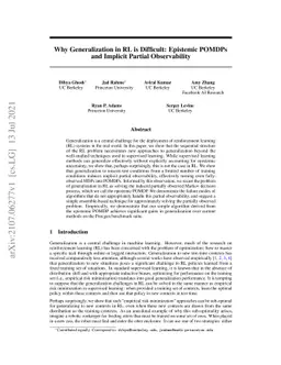 Why Generalization in RL is Difficult: Epistemic POMDPs and Implicit
  Partial Observability