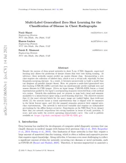 Multi-Label Generalized Zero Shot Learning for the Classification of
  Disease in Chest Radiographs