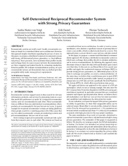 Self-Determined Reciprocal Recommender System with Strong Privacy
  Guarantees