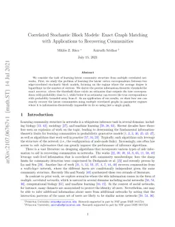 Correlated Stochastic Block Models: Exact Graph Matching with
  Applications to Recovering Communities
