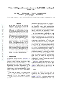 FST: the FAIR Speech Translation System for the IWSLT21 Multilingual
  Shared Task
