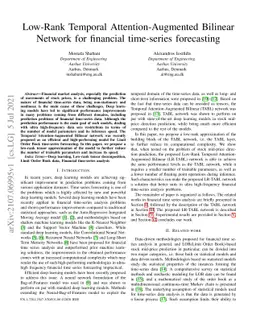 Low-Rank Temporal Attention-Augmented Bilinear Network for financial
  time-series forecasting