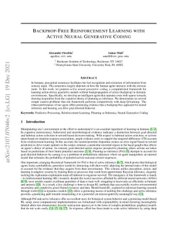 Backprop-Free Reinforcement Learning with Active Neural Generative
  Coding