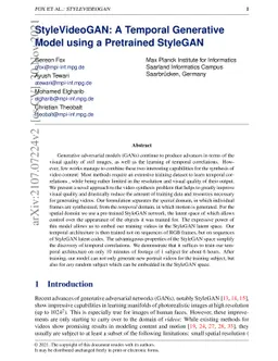 StyleVideoGAN: A Temporal Generative Model using a Pretrained StyleGAN