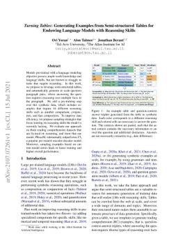 Turning Tables: Generating Examples from Semi-structured Tables for
  Endowing Language Models with Reasoning Skills