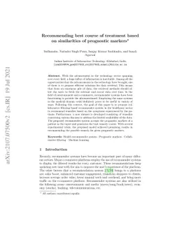 Recommending best course of treatment based on similarities of
  prognostic markers
