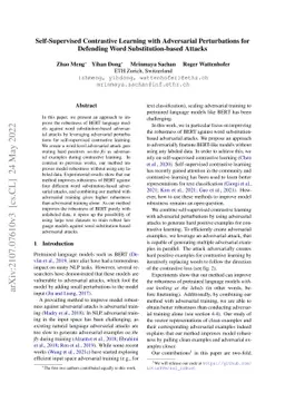 Self-Supervised Contrastive Learning with Adversarial Perturbations for
  Defending Word Substitution-based Attacks