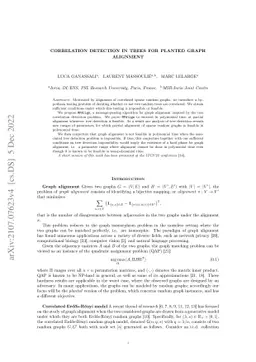 Correlation detection in trees for planted graph alignment