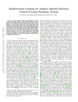 Reinforcement Learning for Adaptive Optimal Stationary Control of Linear
  Stochastic Systems
