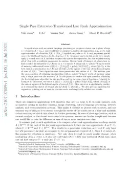 Single Pass Entrywise-Transformed Low Rank Approximation