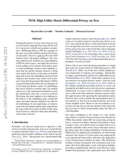 TEM: High Utility Metric Differential Privacy on Text