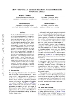 How Vulnerable Are Automatic Fake News Detection Methods to Adversarial
  Attacks?