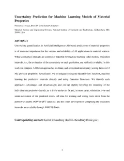 Uncertainty Prediction for Machine Learning Models of Material
  Properties