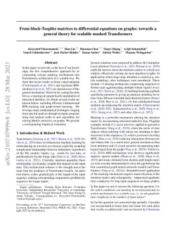 From block-Toeplitz matrices to differential equations on graphs:
  towards a general theory for scalable masked Transformers