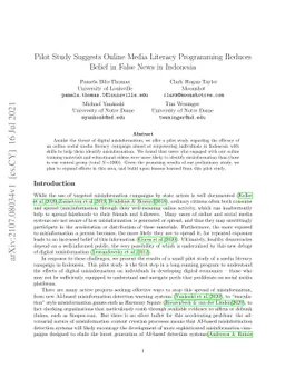 Pilot Study Suggests Online Media Literacy Programming Reduces Belief in
  False News in Indonesia