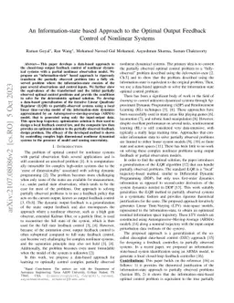 An Information-state based Approach to the Optimal Output Feedback
  Control of Nonlinear Systems