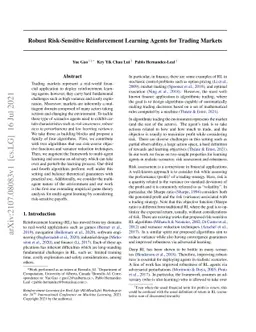 Robust Risk-Sensitive Reinforcement Learning Agents for Trading Markets